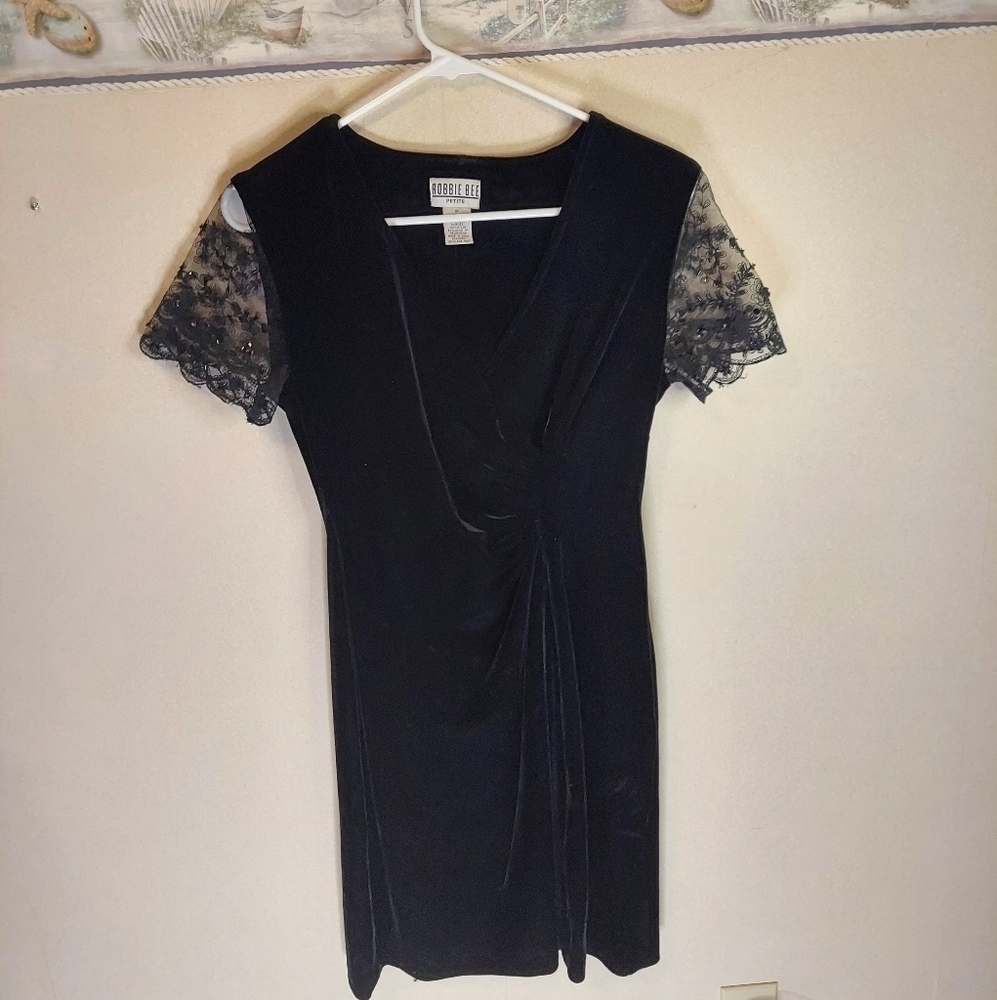 Robbie Bee Black Midi Dress with Lace Sleeves